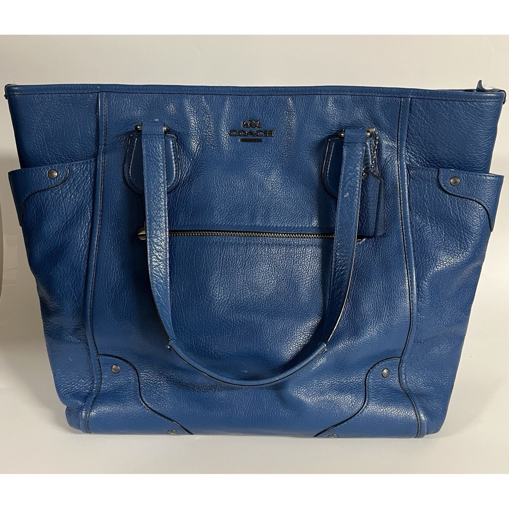 Coach Large Grain Leather Top Handle Bag Denim Royal‎ Blue Horse And Carriage